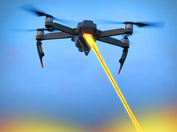 Drone using fiber optic directed energy weapon